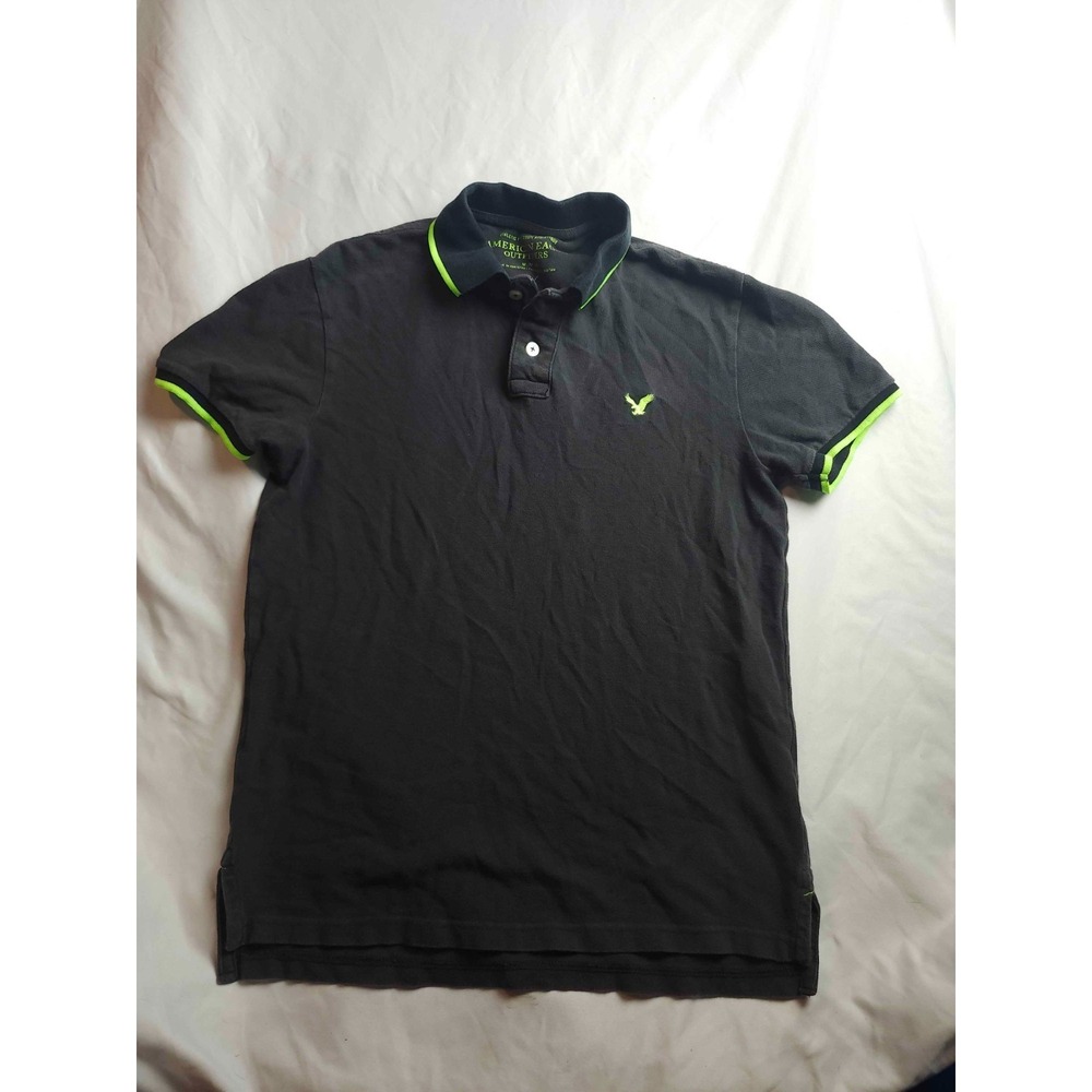 American‎ Eagle Polo Shirt Mens Medium Black Athletic Fit Casual Classic Logo